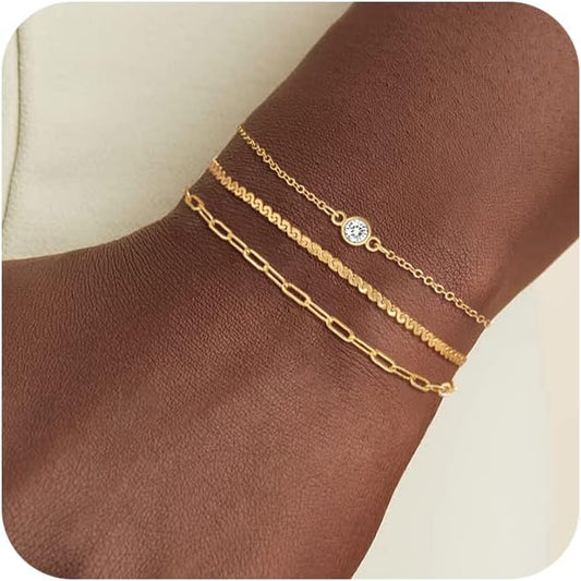MBW Gold Bracelets for Women Trendy, Dainty 14K Gold Plated Bracelet Stack Beaded Chain Bracelet Set Thin Small Cute Paperclip Bracelets Fashion Waterproof Jewelry Gift Gold Accessories for Women