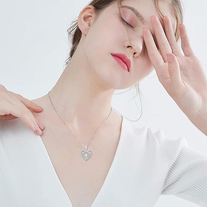 Heart Pendant Necklaces for Women 14K Rose Gold Plated with Birthstone Zirconia,Christmas Birthday Anniversary Jewelry Gift for Women Wife Her 18+2 inch