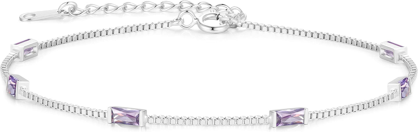 LOUISA SECRET Birthstone Bracelets for Women, 925 Sterling Silver Dainty Simple Women Charm Link Bracelet, Birthday Anniversary Jewelry Gifts for Women Wife Mom Her