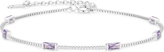 LOUISA SECRET Birthstone Bracelets for Women, 925 Sterling Silver Dainty Simple Women Charm Link Bracelet, Birthday Anniversary Jewelry Gifts for Women Wife Mom Her