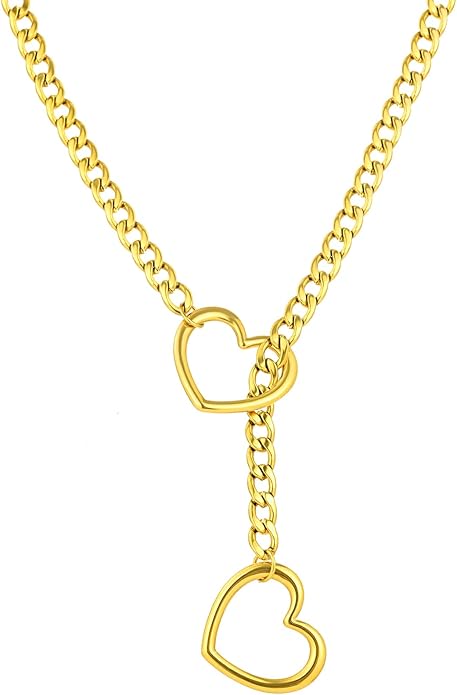 Heart Slip Chain Necklaces for Women,Stainless Steel O-Ring Adjustable Lariat Y-Necklace,Punk Gothic Cuban Collar Choker Necklace for women