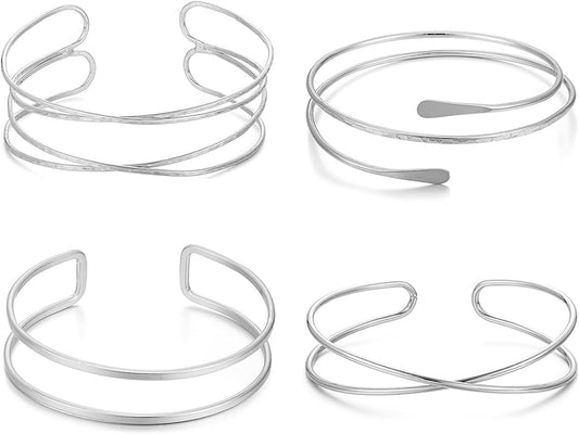 YVVLEE 4 Pieces Gold Arm Cuff Bracelets Set Jewelry Upper Coil Bangle Bracelets Adjustable Armband Set for Women