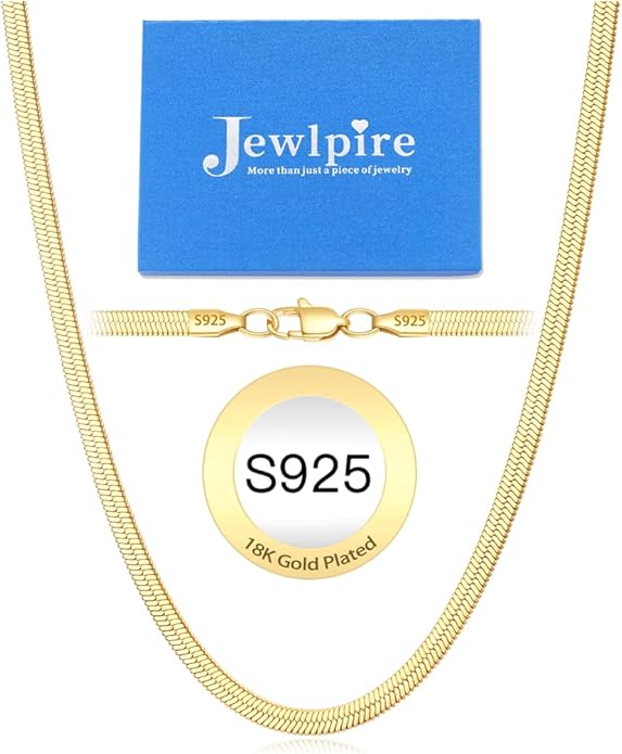 Jewlpire 925 Sterling Silver Herringbone Necklace for Women, 3mm 4mm 5mm Necklace for Women Herringbone Chain Necklaces Dainty Women's Chain Necklaces 16 18 20 22 24 Inch