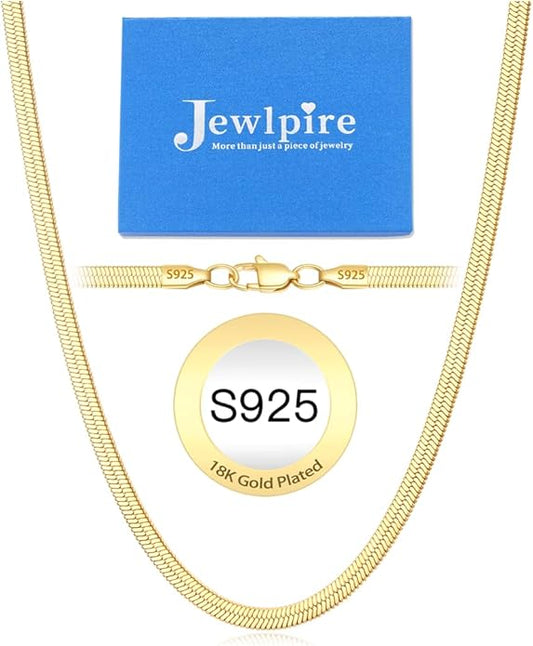Jewlpire 925 Sterling Silver Herringbone Necklace for Women, 3mm 4mm 5mm Necklace for Women Herringbone Chain Necklaces Dainty Women's Chain Necklaces 16 18 20 22 24 Inch