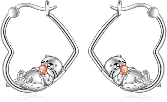 YFN Animal Earrings Sterling Silver Animal Heart Hoop Dangle Earrings Cute Jewelry Gifts for Women