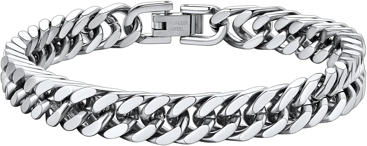 ChainsHouse Stainless Steel Cuban Link Bracelet, 8mm/12mm/17mm Width, 7.5"/8.3"/9", 18K Gold Plated Chain Wrist Bracelets for Men Women, Send Gift Box
