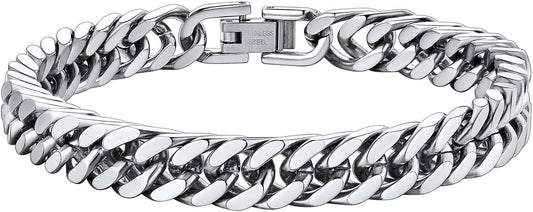 ChainsHouse Stainless Steel Cuban Link Bracelet, 8mm/12mm/17mm Width, 7.5"/8.3"/9", 18K Gold Plated Chain Wrist Bracelets for Men Women, Send Gift Box