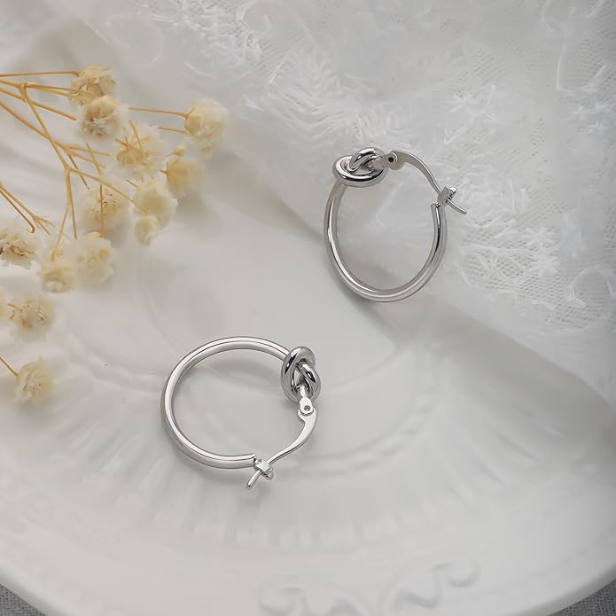 Hoop Earrings for Women 14K Gold Plated/Silver Hoops Simple Knot Huggie Small Hoop Earrings Set Trendy Hoops Everyday Wear Earrings for Women Jewelry