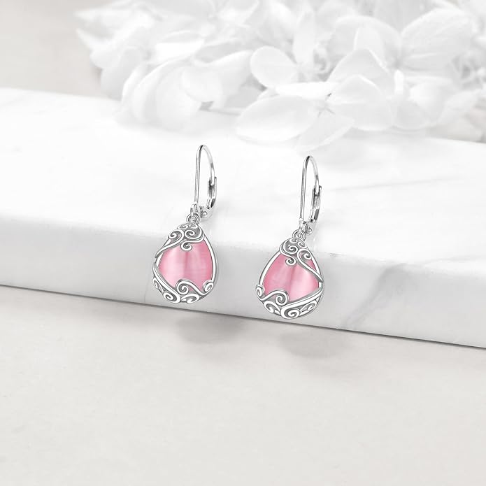 Moonstone Filigree Drop Dangle Teardrop Earrings 925 Sterling Silver Moonstone Leverback Earrings for Women Jewelry Gifts