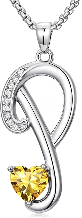 Christmas Gifts for Women Alphabet A to Z Initial Birthstone Pendant Necklaces for Women - 18k White Gold Plated Personalized Name Jewelry Valentine Mothers Day Birthday Gifts for Women Her Girlfriend