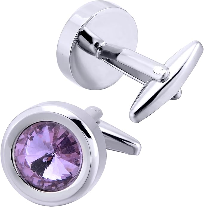 ZEEY Silver Round Crystal Gemstone Cufflinks for Men Women Classic Men's Cufflink Jewelry Set for Business Wedding Party Formal Events Daily Tuxedo Dress Shirt Accessories