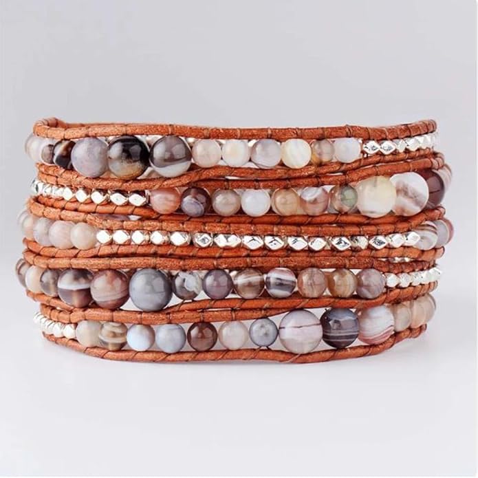 ZOSOJONA Boho Wrap Bead Bracelet for Women - Handmade Adjustable Natural Stone Beaded Bracelets Rope Yoga Healing Bracelet Bangle Hippie Jewelry