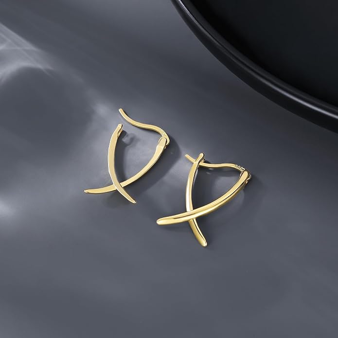 SLUYNZ 925 Sterling Silver X Hoop Earrings for Women Teens Minimalist Hoop Earrings Huggie