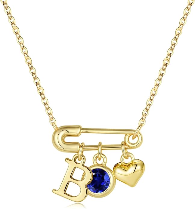 MONOOC Christmas Gifts for Women Girls - 14K-Gold-Plated Dainty Paperclip Heart Initial Necklace Birthstone Necklace Jewelry Birthday Gifts for Women Her Mom Friend Wife Sister