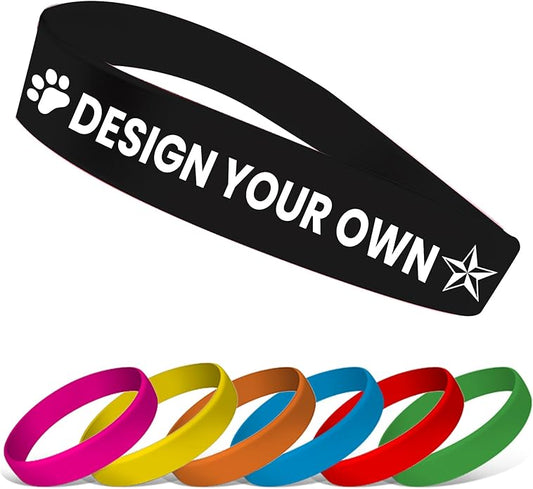 USMG Custom One Color Print Rubber Bracelets Silicone Wristbands - Add a Message - Personalized for Motivation, Events, Support, Fundraisers