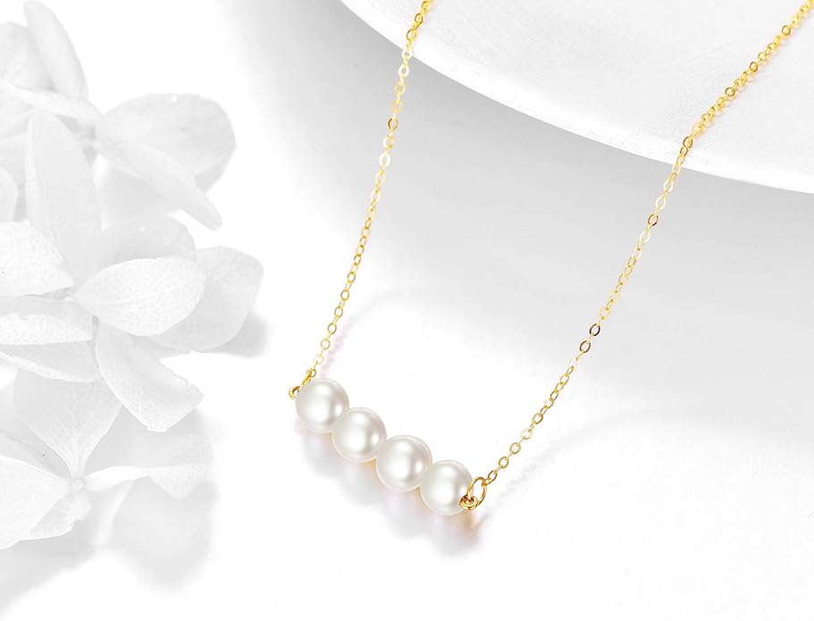 KECHO 14K Real Gold Freshwater Cultured Pearl Pendant Necklace 14K Solid Gold Jewelry Anniversary Birthday Gifts for Women