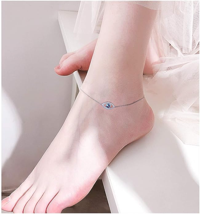 Anklet for Women S925 Sterling Silver Adjustable Foot Evil Eye Starfish Heart Bead Butterfly Celtic Knot Cross Multilayer Layered Ankle Bracelet Jewelry
