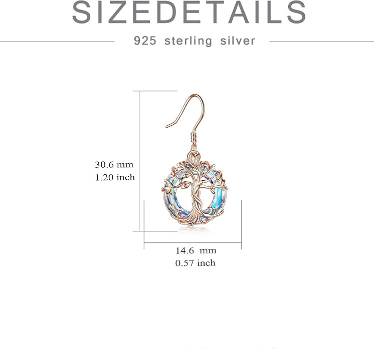 TOUPOP Tree of Life Earrings 925 Sterling Silver Family Tree Dangle Drop Earrings Crystal Jewelry Birthday Christmas Gifts for Women Her