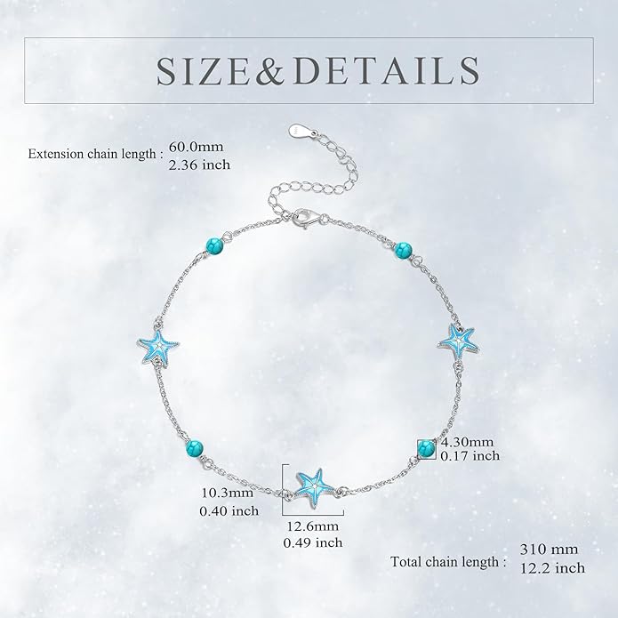 CRMAD Beach Starfish Anklet for Women Sterling Silver Moonstone Beach Anklet Irish Jewelry (starfish)