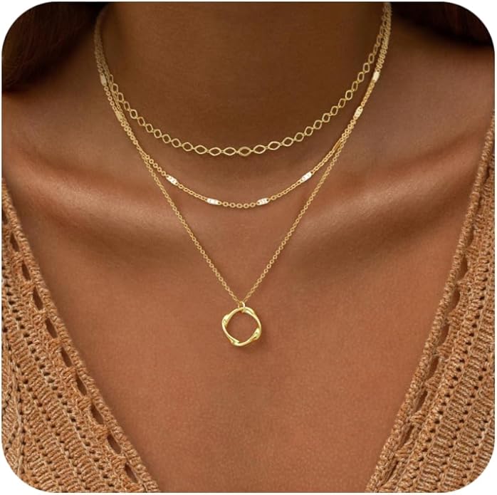 Gold Layered Necklaces for Women, 14K Gold Plated Dainty Necklace Set with Paperclip, Adjustable Trendy Gold Jewelry Stackable Gift