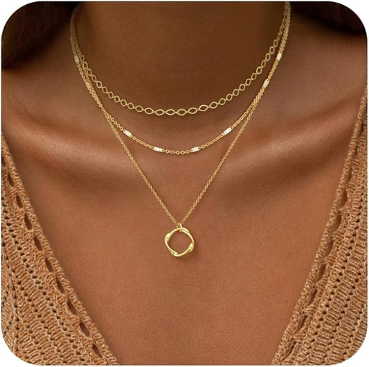 Gold Layered Necklaces for Women, 14K Gold Plated Dainty Necklace Set with Paperclip, Adjustable Trendy Gold Jewelry Stackable Gift