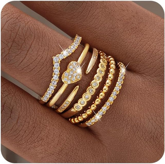 FAXHION Gold Rings for Women Non Tarnish, 14k Gold Plated Stacking Cubic Zirconia Thumb Ring Set, Dainty Gold Knuckle Women Rings Set Size 5 6 7 8 9 10