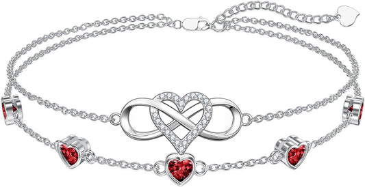 Dorunmo 925 Sterling Silver Infinity Heart Birthstone Anklet Bracelets for Women Best Mother's Day Birthday Jewelry for Wife Girlfriend Mom Her