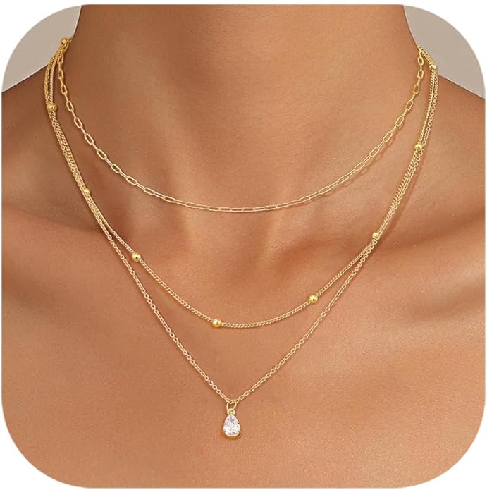 Kakonia Layered Gold Necklace for Women 14K Gold Plated Pendant Necklace Set Gold Necklace Satck Dainty Gold Chain Trendy Jewelry for Women