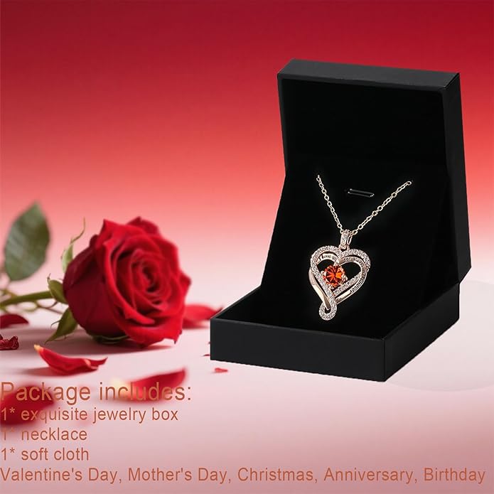 Birthstone Heart Necklaces for Women, Infinity Pendent S925 Sterling Silver Jewelry for Women, Wedding Anniversary, Birthday Mother’s Day Gifts for Mom, Mother, Wife, Girlfriend
