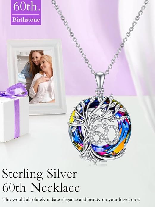 TOUPOP Birthday Gifts for Women 925 Sterling Silver Tree of Life Year Old Necklace Circle Crystal Jewelry Christmas Gifts for Her Wife Mom Mother Grandma Grandmother
