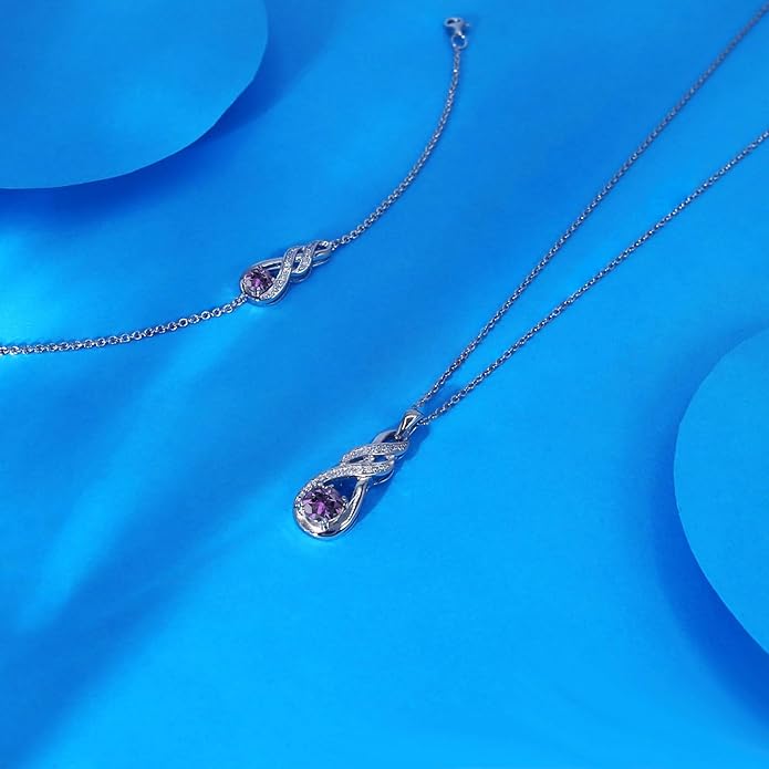 Birthstone Bracelets for Women 925 Sterling Silver Created Gemstone Bracelet Infinity Pendant Jewelry for Her, 6.7"+1.2"