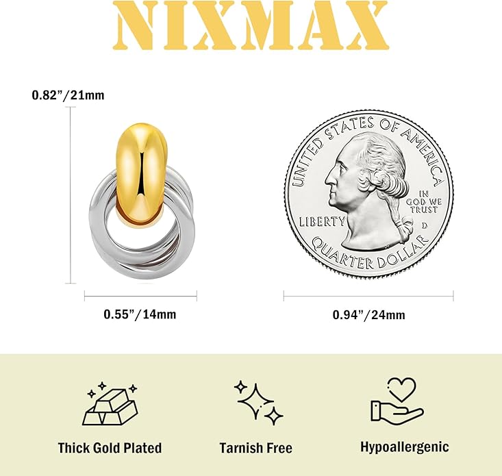 NIXMAX Chunky Small Knot Earrings Gold Silver Geometric Earrings for Women Dainty Gold and Silver Plated Dangle Drop Earrings Hypoallergenic and Lightweight Fashion Trendy Jewelry Gifts