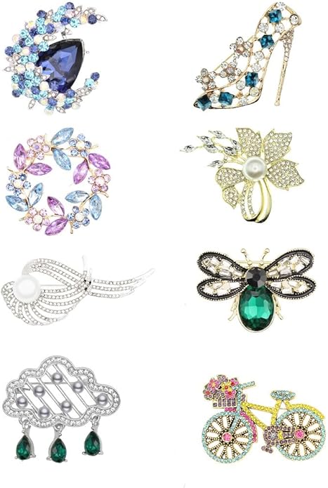 Nyx&lvy Vintage Crystal Flower Brooch Set, 3 Pieces, Purple Pink Green Rhinestones, Gold Tone Floral Pins for Wedding and Evening Wear Christmas gift