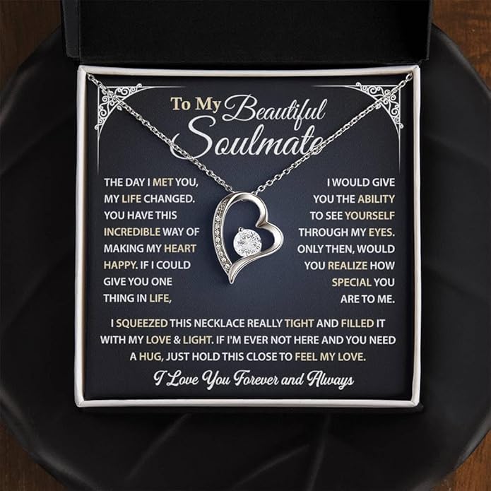To My Beautiful Soulmate Necklace Romantic Gift for Girlfriend Wife With Message Card & Gift Box, Perfect for Anniversary Birthday Christmas or Valentine’s Day
