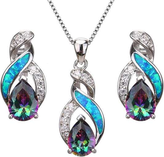 Hermosa Jewelry Sets Australian Created Opal Necklace Earrings Mother's Day Gifts Jewelry for Mom