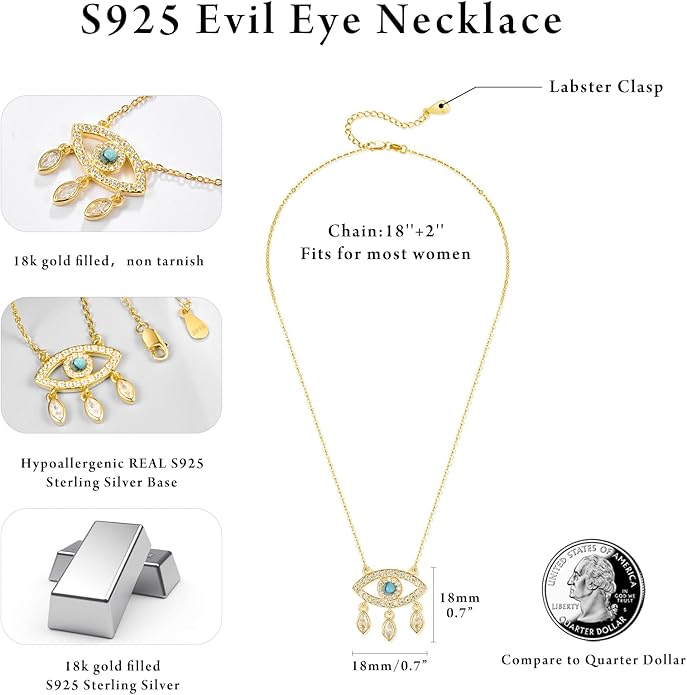 AENEAS Evil Eye Necklace for Women 925 Sterling Silver Necklace Ojo Turco Trendy Jewelry Gifts for Women Wife