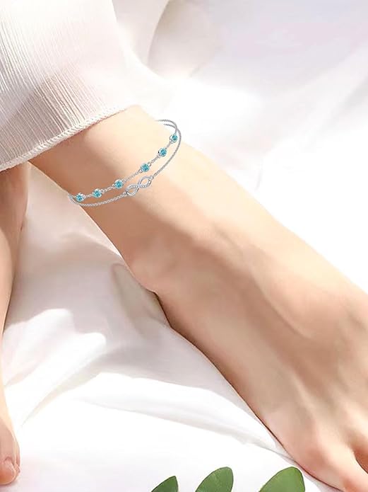 Dorunmo Anklet Bracelets For Women 925 Sterling Silver Birthstone/Infinity/Butterfly/Evil Eye/Turtle/Pineapple/Starfish/Heart Anklets Bracelets Jewelry Gifts for Women