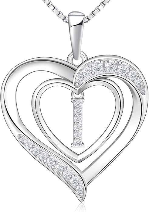 RIVIKO Heart Initial Necklace for Women, 925 Sterling Silver Letter Pendant,Personalized Charm Alphabet Jewelry Valentines Mother's Day Anniversary Christmas Birthday Gifts for Women Her Mom Wife