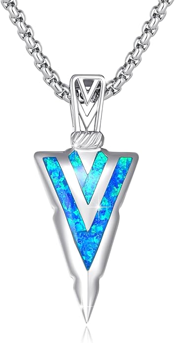 PCTJYFU Arrowhead Necklace 925 Sterling Silver for Women Men Pendant with Blue Opal/Abalone Shell/Turquoise Black Gold Plating Protective Symbol Jewelry Adjustable Chain Gift for Him Her