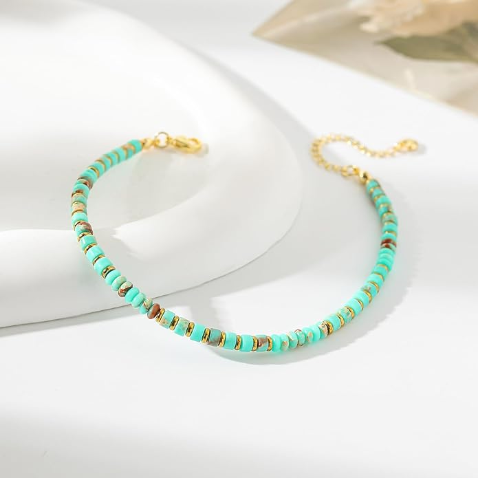 XIJIN Natural Stone Beaded Anklets for Women Handmade Beach Boho Turquoise Beads Ankle Bracelet Jewelry Gift for Her