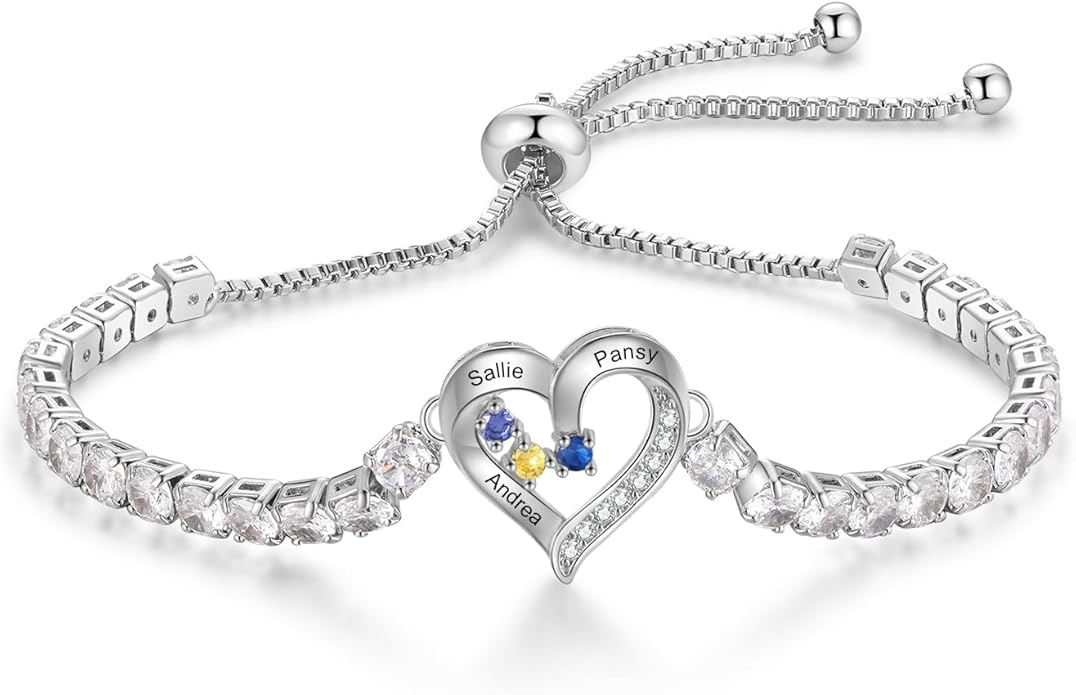 Personalized Name Birthstone Bracelet for Women, Mothers Bracelet with Birthstones, Mothers Day, Christmas, Birthday Gift for Mom Grandma Wife