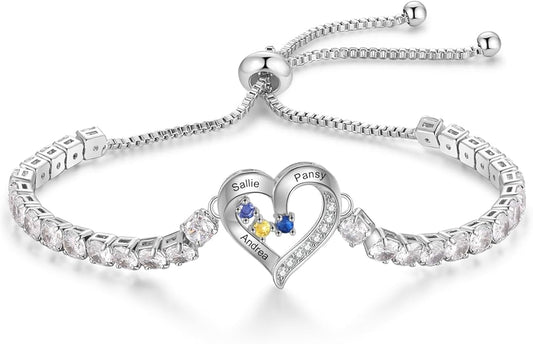 Personalized Name Birthstone Bracelet for Women, Mothers Bracelet with Birthstones, Mothers Day, Christmas, Birthday Gift for Mom Grandma Wife