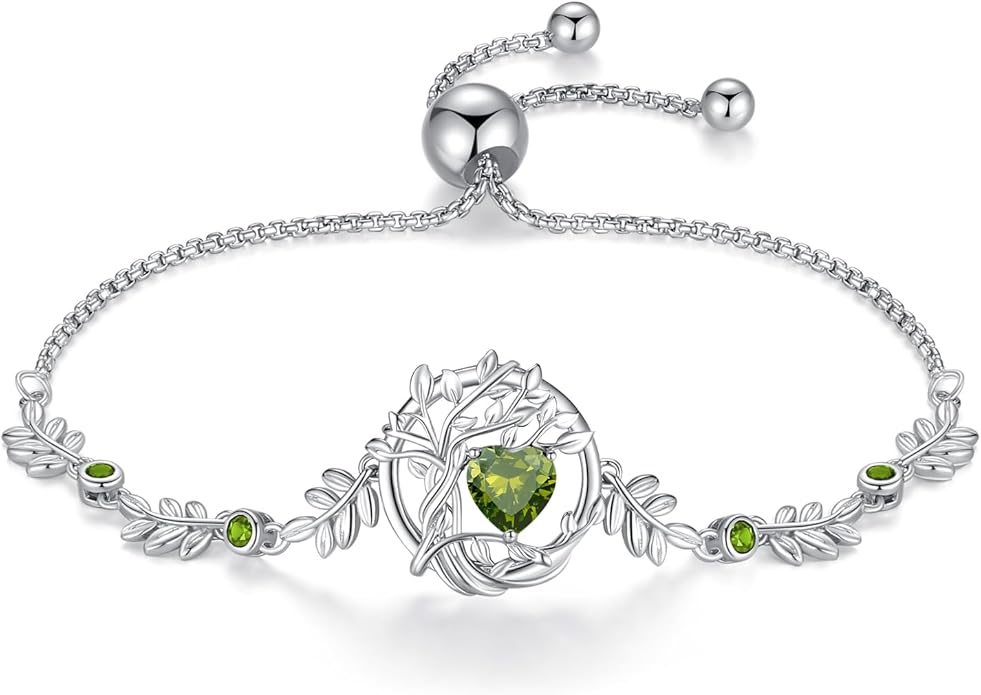 FANCIME Tree of life Birthstone Bracelet for Women Sterling Silver Tree Jewelry Birthstone Charm Bracelet Gemstone Anniversary Birthday Christmas Gifts for Wife Mom Her