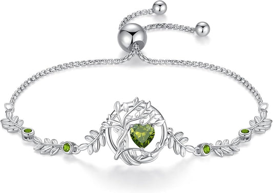 FANCIME Tree of life Birthstone Bracelet for Women Sterling Silver Tree Jewelry Birthstone Charm Bracelet Gemstone Anniversary Birthday Christmas Gifts for Wife Mom Her