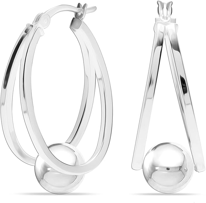LeCalla 925 Sterling Silver Beaded Ball Hoop Earrings | Lightweight Sleeper Bead Ball Earring Hoops | Cape Style Hoop Earrings for Women
