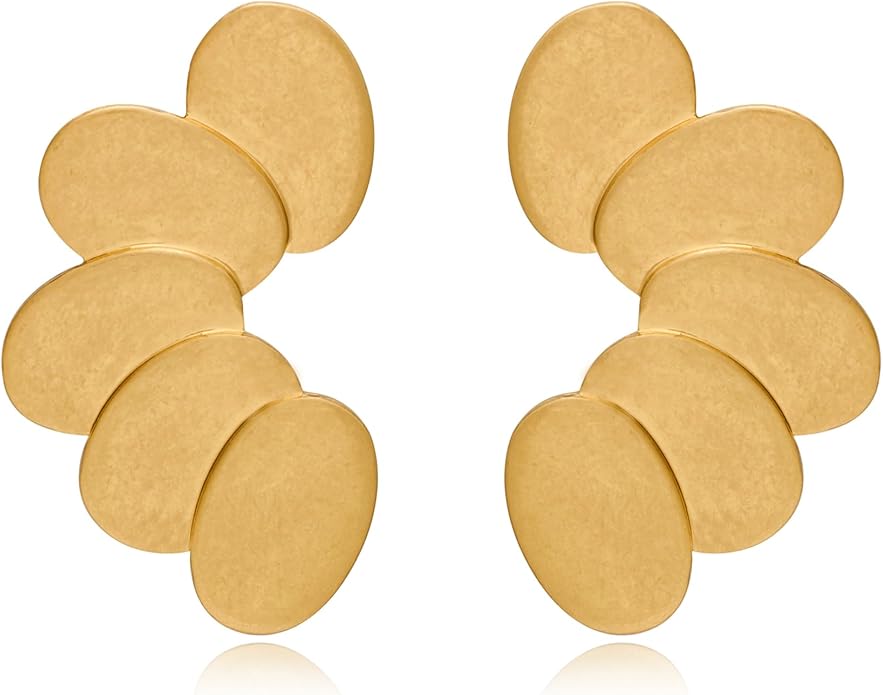 Chunky Gold Statement Earrings For Women Gold Plated Sectored Flower Leaf Shell Angel Wing Earrings Large Stud Earrings Hypoallergenic Earrings