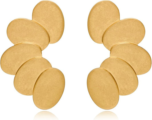 Chunky Gold Statement Earrings For Women Gold Plated Sectored Flower Leaf Shell Angel Wing Earrings Large Stud Earrings Hypoallergenic Earrings