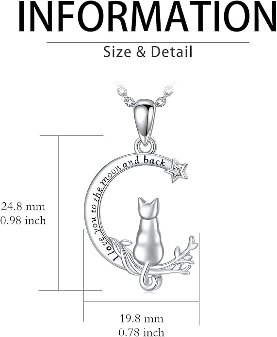 Cat Gifts for Women 925 Sterling Silver Heart Moon Cat Necklace Pendant Women Jewelry Halloween Christmas Gifts