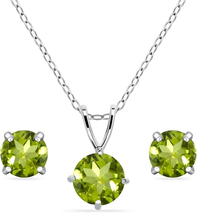 Jewelry Sets for Women, Necklace and Earring Sets for Women, Birthstone Jewelry, Genuine or Synthetic Gemstone, Round Solitaire, Pendant Necklace, Stud Earrings, Sterling Silver Jewelry or Gold Flash