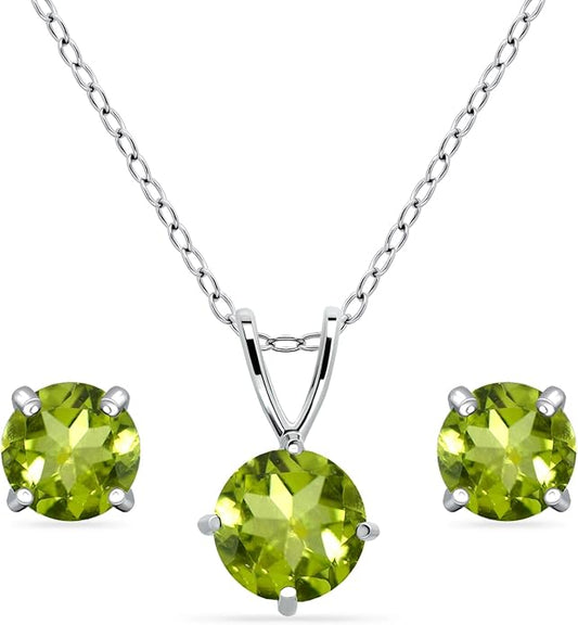 Jewelry Sets for Women, Necklace and Earring Sets for Women, Birthstone Jewelry, Genuine or Synthetic Gemstone, Round Solitaire, Pendant Necklace, Stud Earrings, Sterling Silver Jewelry or Gold Flash